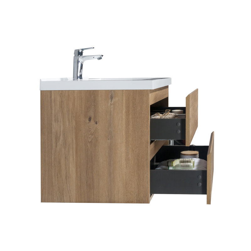 Claren 30 po L x 20 po P 2 tiroirs Meuble-lavabo avec évier simple et Comptoir en Acrylique blanc