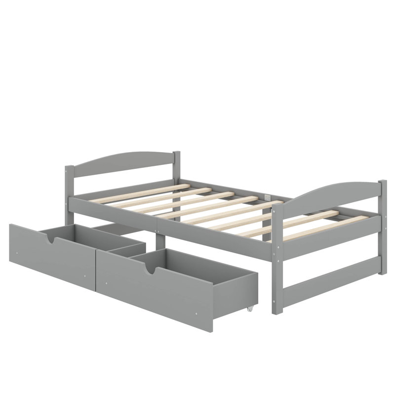 Twin-Sized Platform Bed Equipped With Two Storage Drawers, Gray