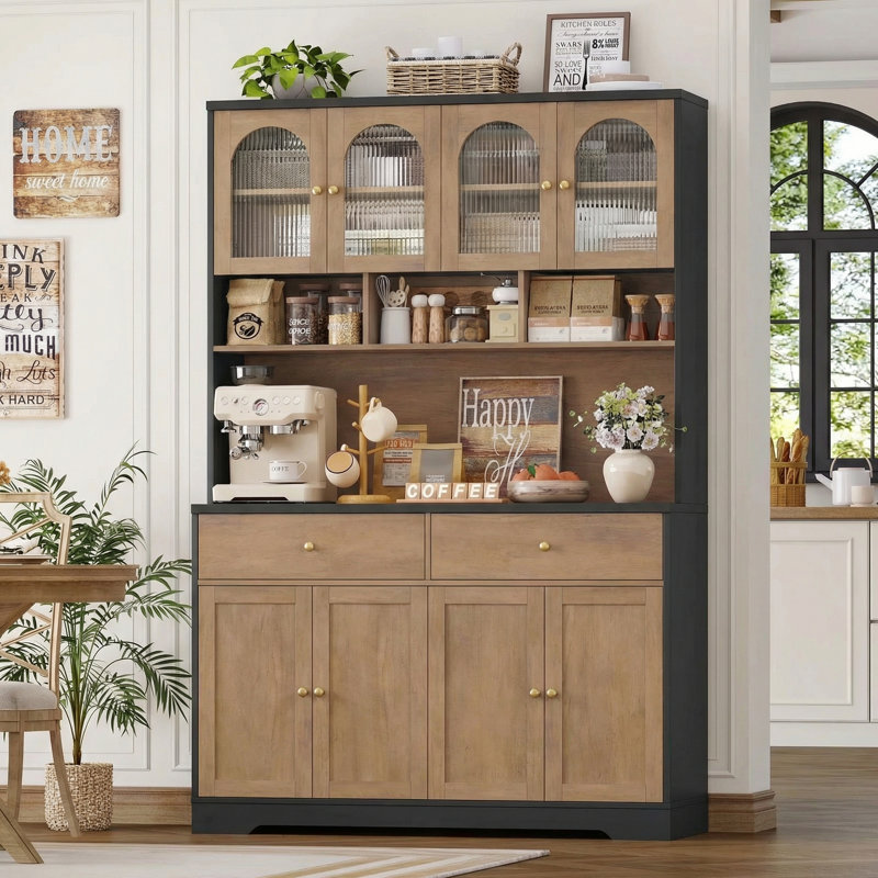 71.1" H Kitchen Pantry Cabinet, Oak/Black