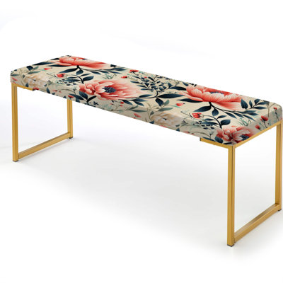 Elegant Maritime Red And Teal Blooming Gardens - Floral Upholstered Gold Bench