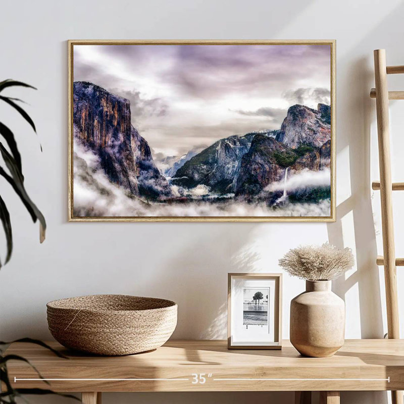 Canyons du parc national Yosemite, 25 po x 17 po, Cadre flottant en bois naturel