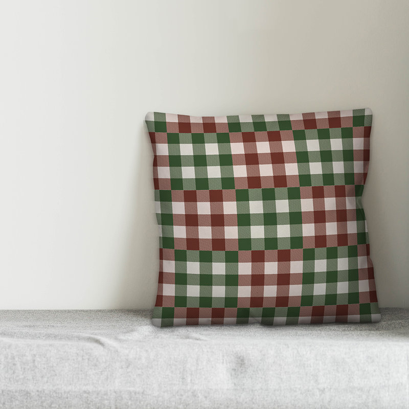 20" x 20" Green and Red Plaid Cotton Pillow Cover