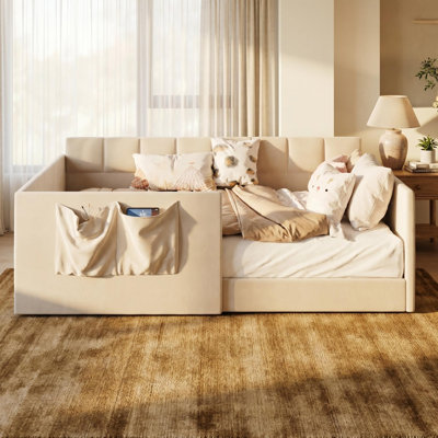 Twin Velvet Upholstered Daybed Sofa with High Side Panels and Storage Pockets