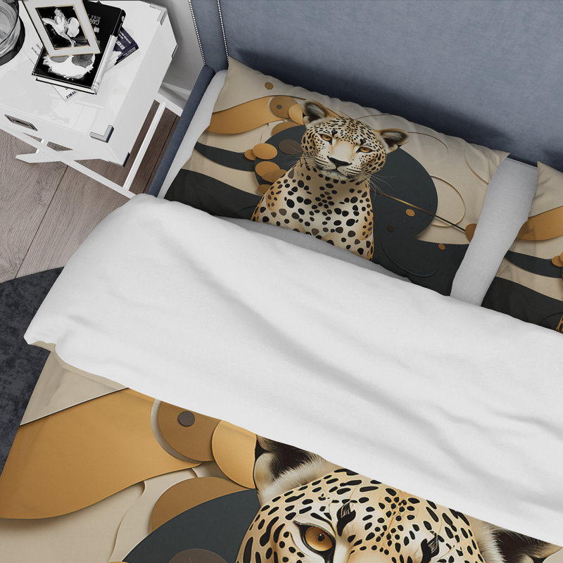 Leopard Elegance Geometric - Leopard Duvet Cover Set, King Duvet Cover + 2 King Shams