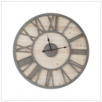 Horloge murale en bois naturel 23,6 pouces avec chiffres romains, parfaite pour un décor moderne et traditionnel