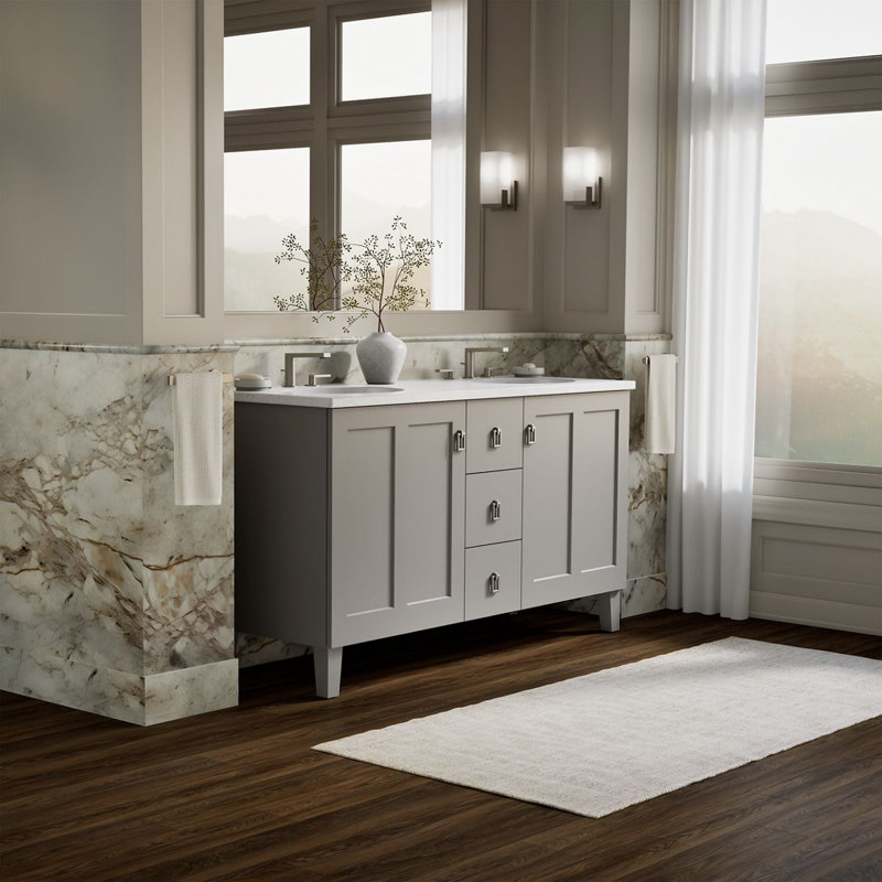 Poplin 60" Vanity Base Only with Furniture Legs, 2 Doors and 3 Drawers, Mohair Gray