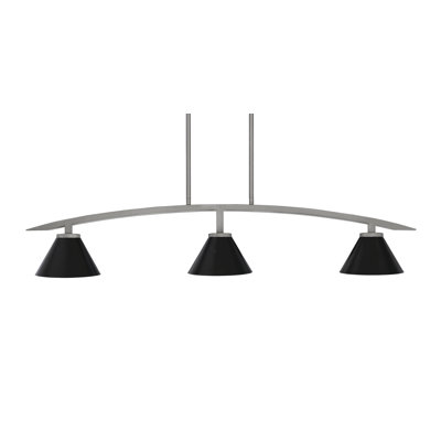 Luminaire pour îlot de cuisine 3 lumières kurve au fini graphite avec abat-jour en métal conique de 7 po