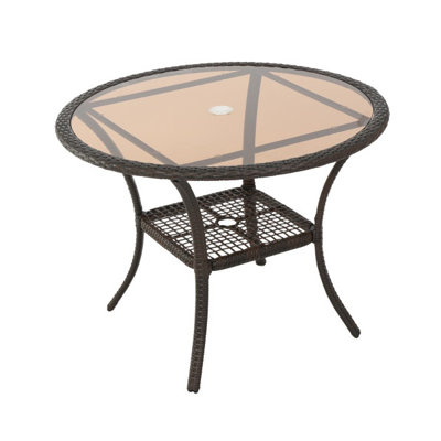 Outdoor Resin Wicker Bistro Table with Tempered Glass Top, Weather-Resistant Brown Patio Furniture for Garden & Balcony