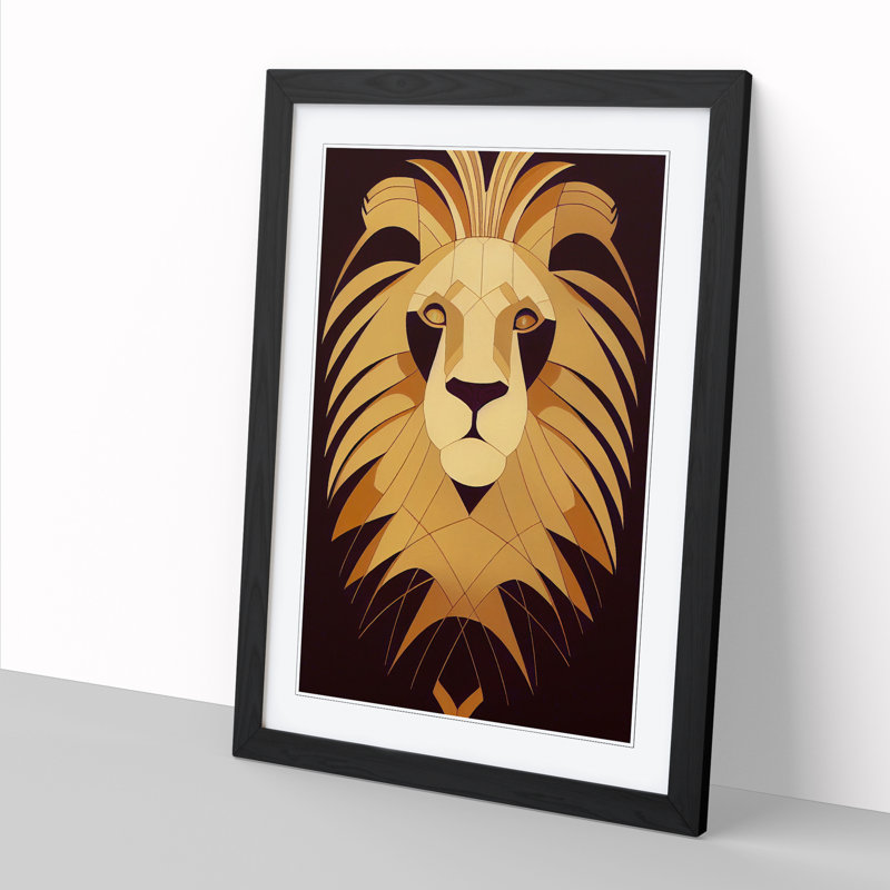 Lion Art Deco Vol.1 - Picture Frame Print, 34cm H x 25cm W x 2cm D, Black