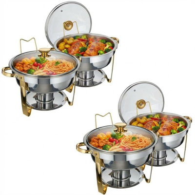 Ensemble de 5 réchauds à vaisselle 5 pte, 2 réchauds en acier inoxydable pour buffet avec porte-couvercles et couvercle en verre