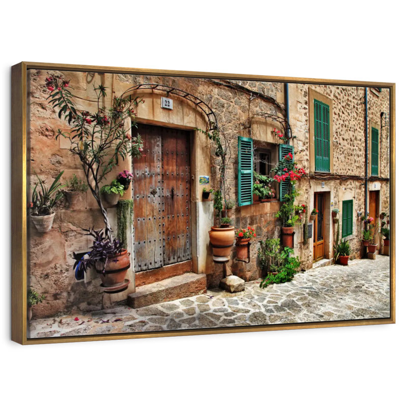 Méditerranée vieille ville, Cadre flottant doré, 37 po x 25 po