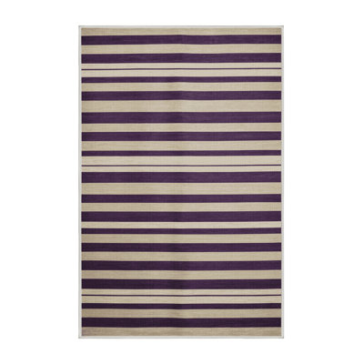 Tapis beige à rayures horizontales lavable à la machine