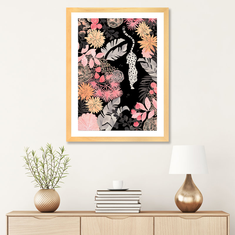 Art de pédoncule leopard, Papier encadré naturel, H 32 po x l 24 po x P 1 po