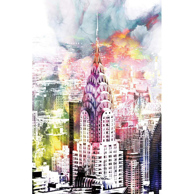 New York Splatter Abstract Glass Wall Art in Portrait Orientation