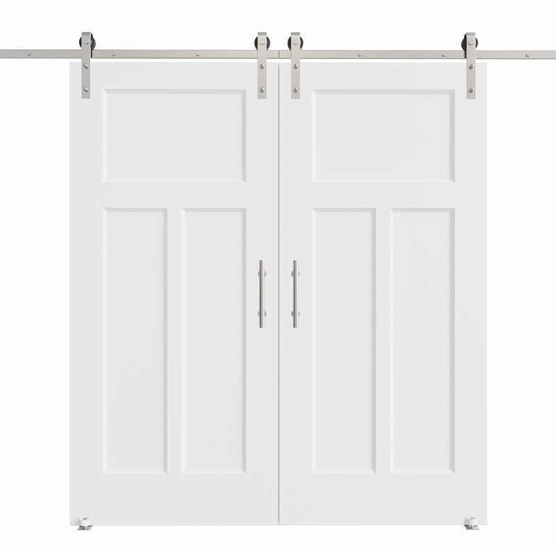 80"H 3Lite Waterproof White Primed Solid Core Composite MDF Wood Sliding Barn Door With Hardware Kit, 72" x 80"