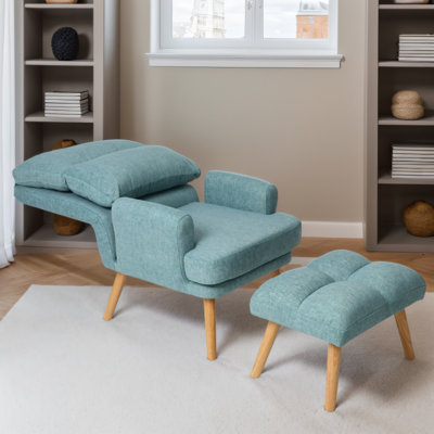 Fauteuil d'appoint moderne avec repose-pieds, fauteuil en tissu avec pieds en bois et dossier réglable