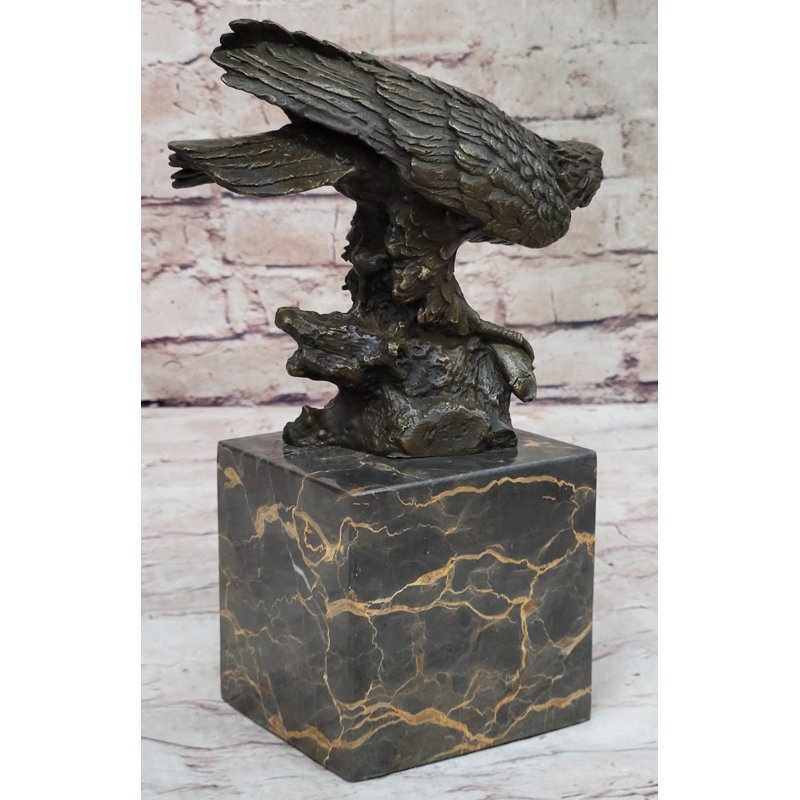 Bronze Eagle Sculpture on Marble Base, 10 Inches Tall