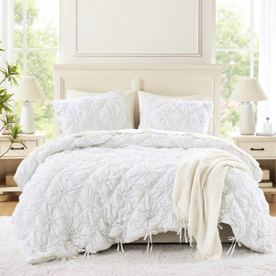 3 pièces / édredon avec motif floral texturé, aspect feuilleté douillet, microfibre brossée douce, confort toutes saisons, standard 100, lavable à la machine, idéal pour les jeunes filles de 3 pièces