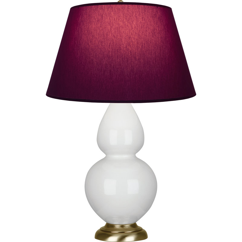 Lampe de table double gourde en céramique, Lys émaillé / laiton, Prune / lavande, Laiton