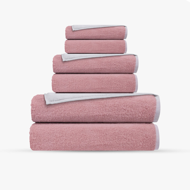 Ensemble de serviettes turques 6 pièces Double Face, Blanc / rosé