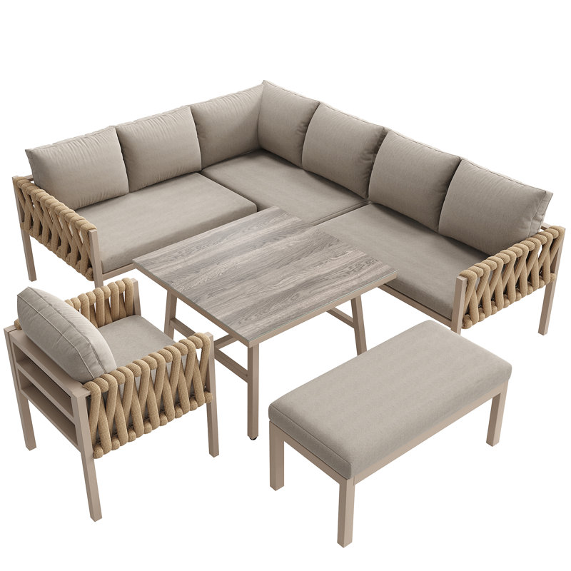 Garden Lounge Set For 8 People, Cream, Natural