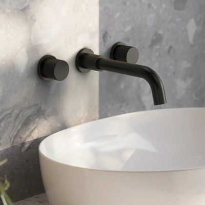 Robinet de salle de bain mural 3 trous, robinet de lavabo de salle de bain avec bonde, noir mat