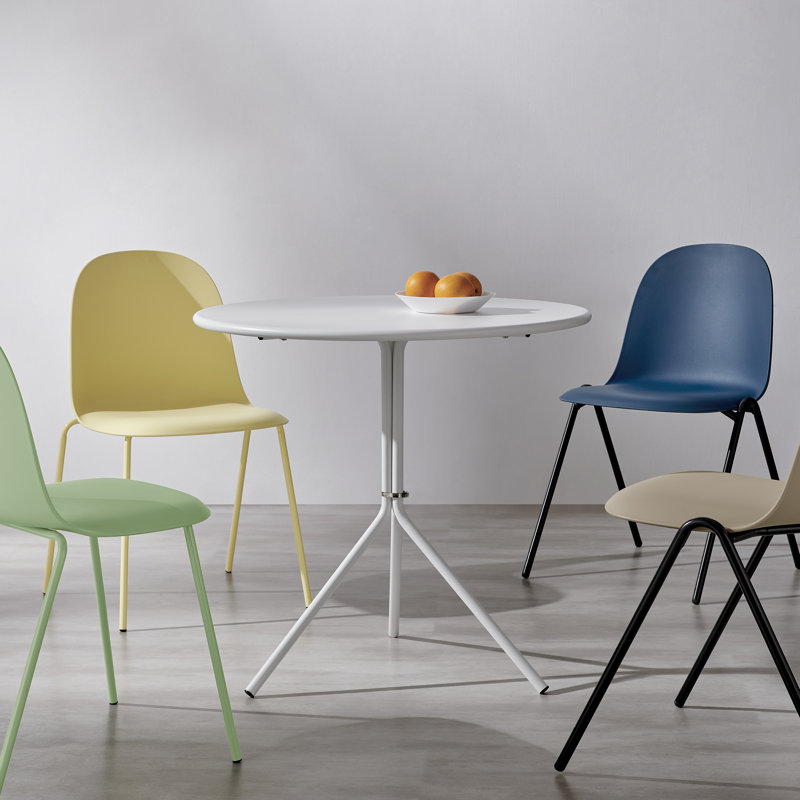 Kyoto Minimalist Industrial Stackable Plastic Dining Chair with Metal Leg, Quick Assembly, Suitable for Indoor and Outdoor Cafes and Restaurants (Set of 4)