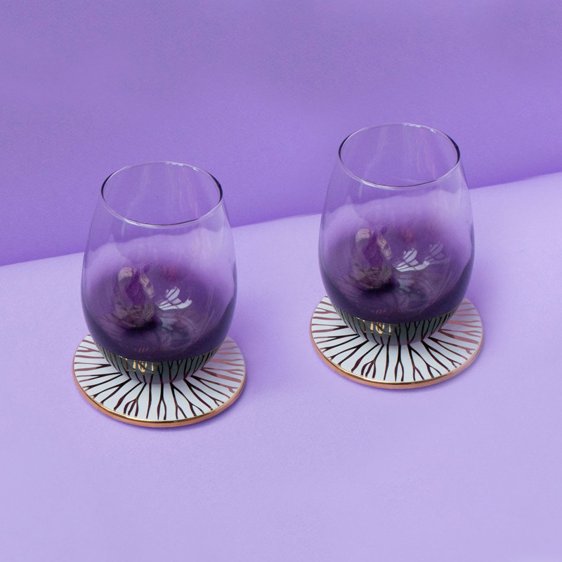 Talianna 12oz. Handmade Stemless Wine Glass Set, Plum