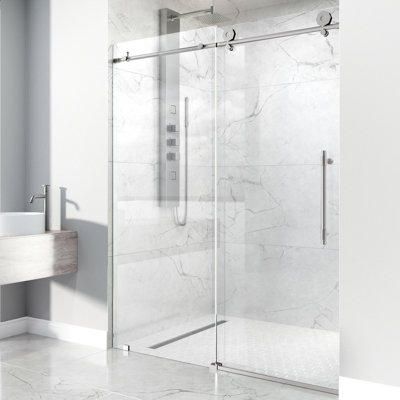 Elan Hart 56-60" W x 76" H Sliding Frameless Shower Door with 3/8" Clear Glass