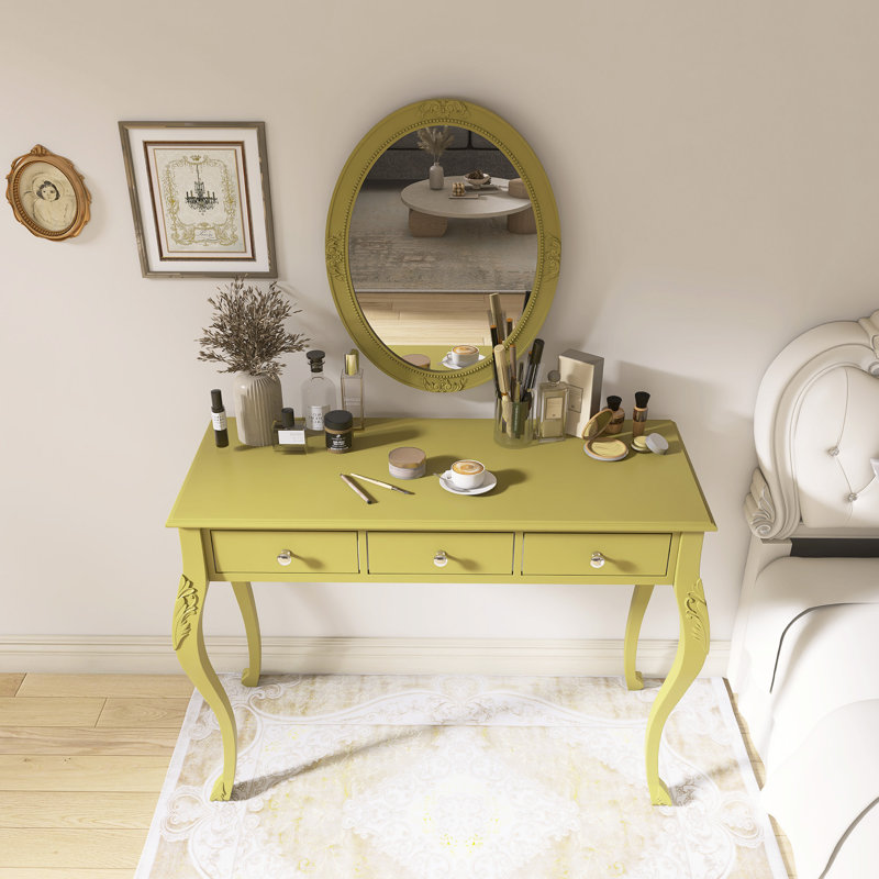 Meuble-lavabo de luxe avec miroir ovale, Doré