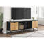 Meuble télé, console de 72 po, meuble multimédia, meuble de rangement, salon, stratifié noir, métal noir, moderne, contemporain