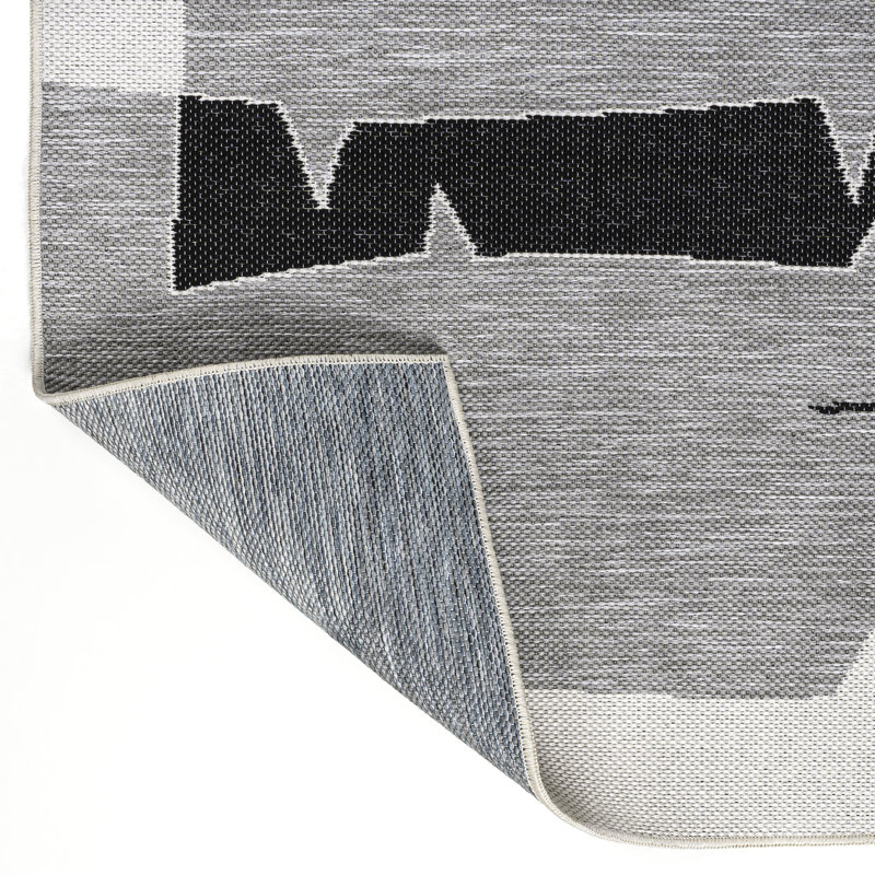 Correlly Coastal Vintage Abstract Palm Leaf Gray/Cream Indoor/Outdoor Rug, Rectangle 7'10" x 10'