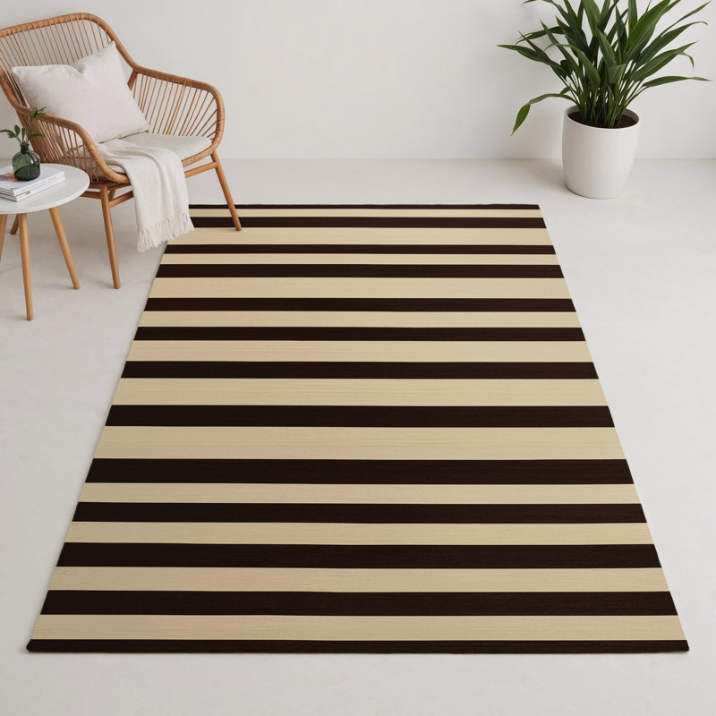 Tapis intérieur / extérieur beige HorizontalStripes, Rectangle 5 pi x 7 pi
