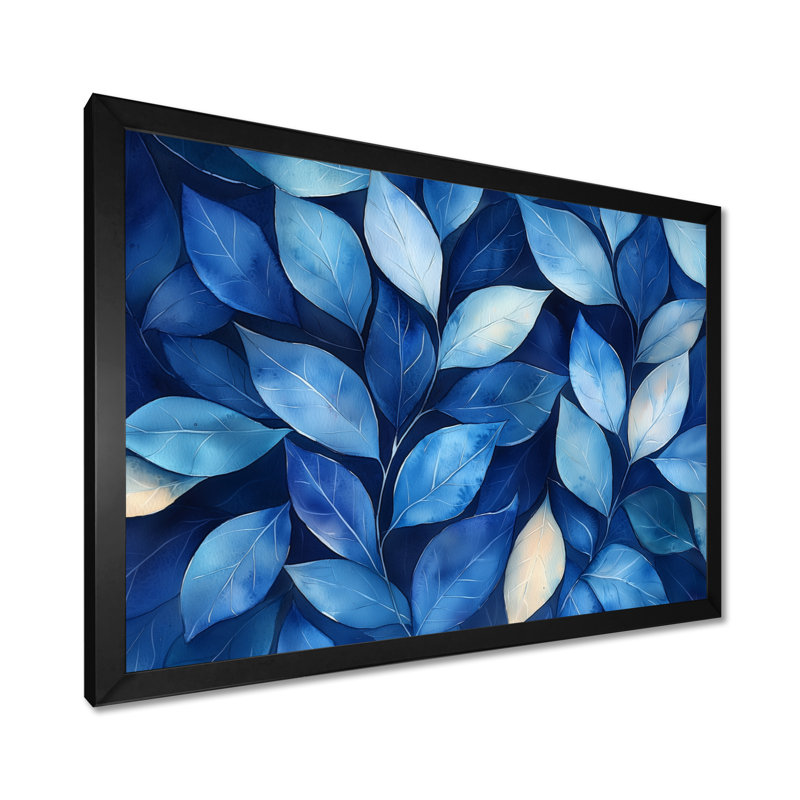 Indigo feuilles feuillage collage IV - feuilles, art mural, Reproduction encadrée d'une seule photo, Noir, H 24 po x l 32 po