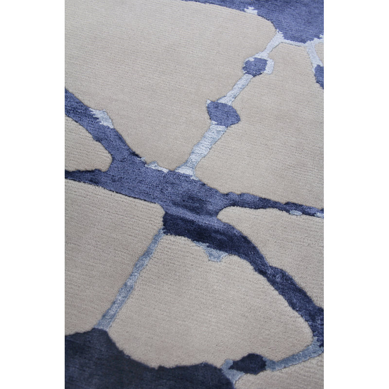 Vero Abstract Hand-Knotted Ivory/Royal Blue/Navy Area Rug, Rectangle 8' x 10'