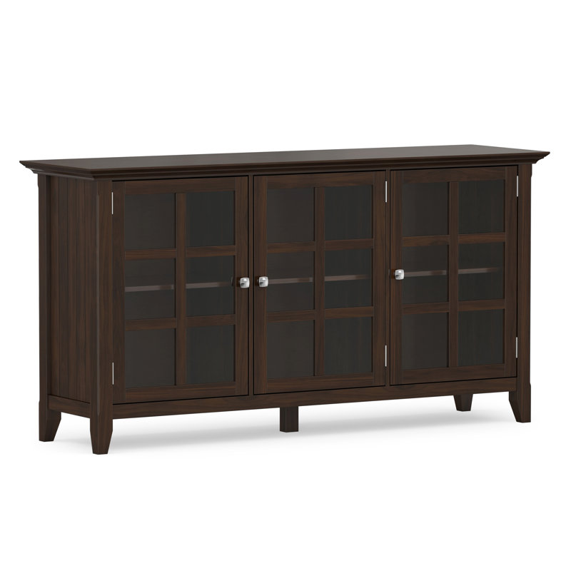 Armoire de rangement de style transitionnel de 62 po en bois massif avec portes vitrées et tablettes réglables Acadian, Brun