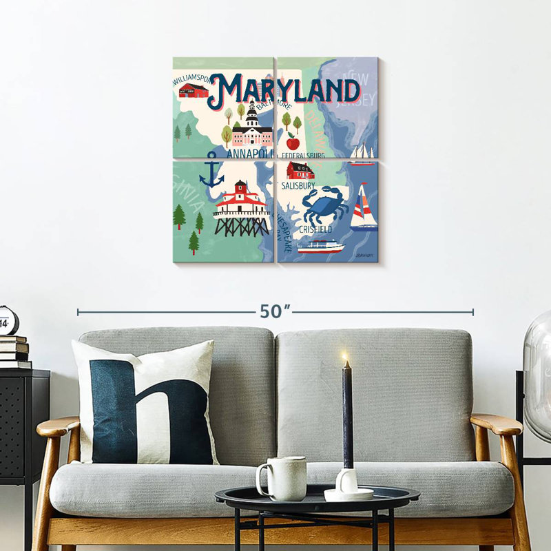 Aliaz State Maps - Maryland Attractions, 26" H x 26" W