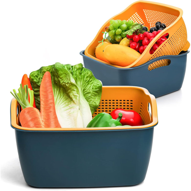 Ensemble de 2 grandes passoires en plastique (9 et 8 pte), bol à crépine détachable double couche pour laver les fruits, les légumes et mélanger