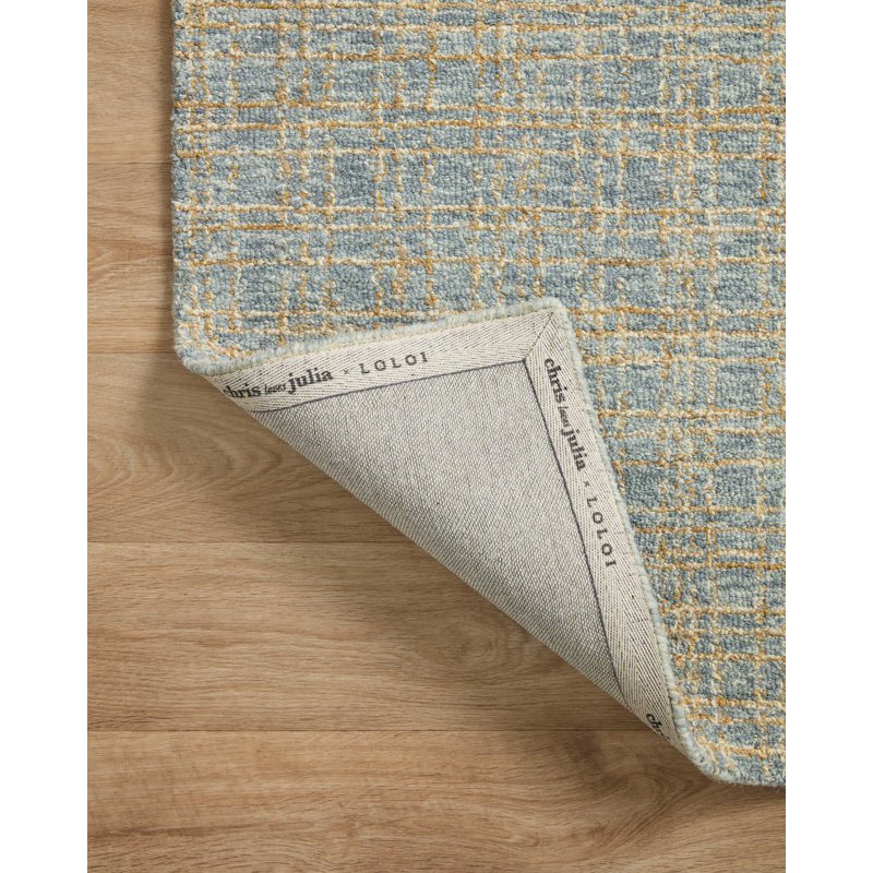 Tapis bleu / sable touffeté à la main Chris x Loloi Polly par Chris Loves, Rectangle 3 pi 6 po x 5 pi 6 po