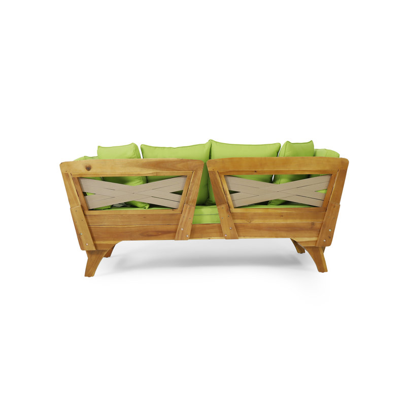 Expandable Daybed With Cushions,Outdoor Couch Acacia Wood Patio Couch With Adjustable Armrests,Outdoor Convertible Sofa With Removable Cushions&Pillows For Patio, Porch, Poolside