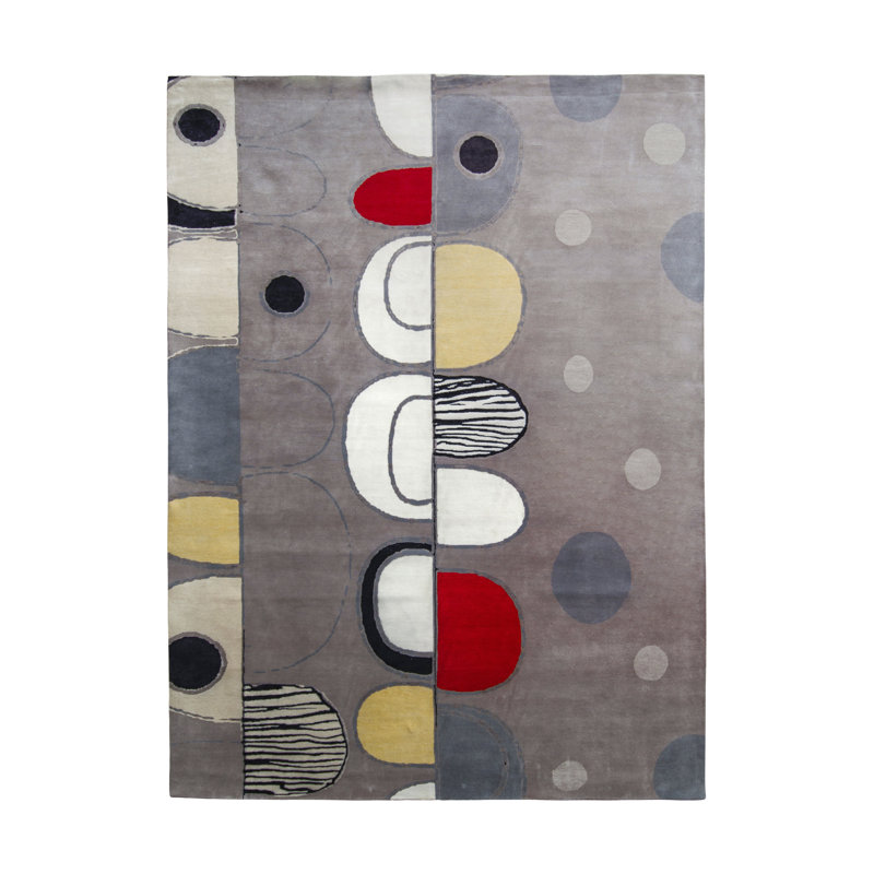Mid Century Modern Hand Knotted Geometric Area Rug, Rectangle 10' x 14'