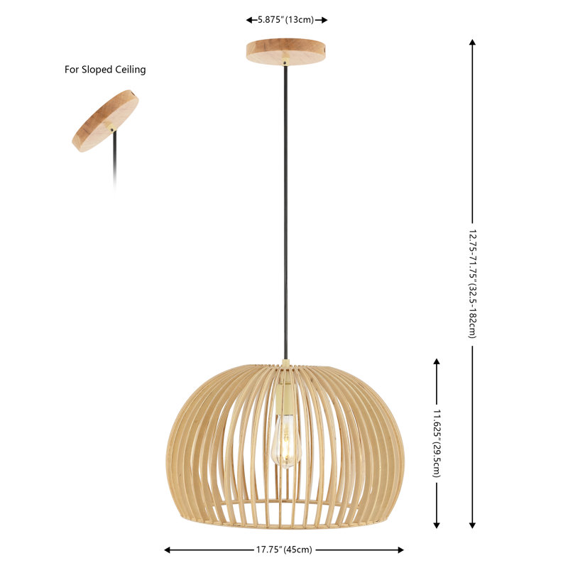 Paz Single Light Wood Dimmable Pendant, Natural