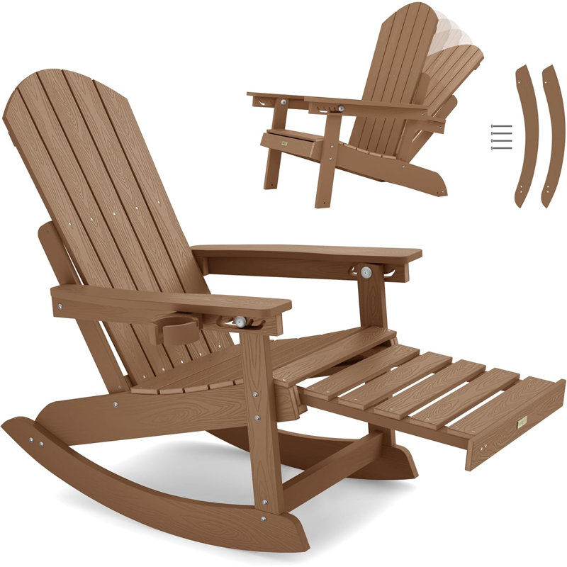 Chaise berçante d'extérieur avec repose-pieds caché Hips, Teck