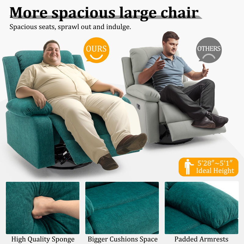 Ellisse Green Wool Oversized Recliner with Massage and Heat