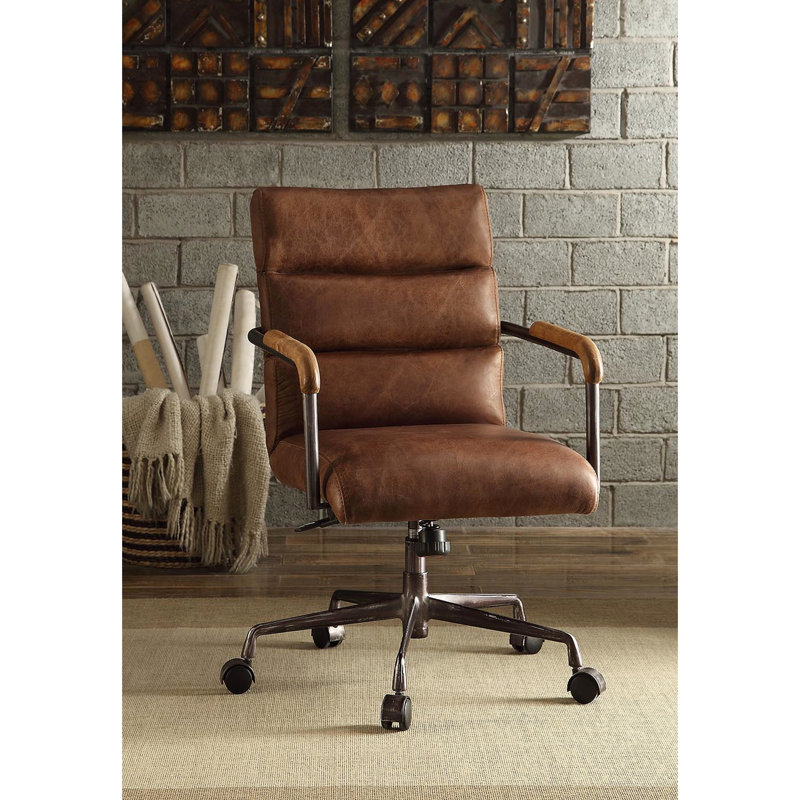 Élégante chaise de bureau avec siège pivotant et siège rétro à hauteur réglable, coussin de luxe, base en métal avec roues, style élégant