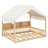 Floor House-Shaped Wooden Daybed With Fence, Shelves And LED Light-1038238371
