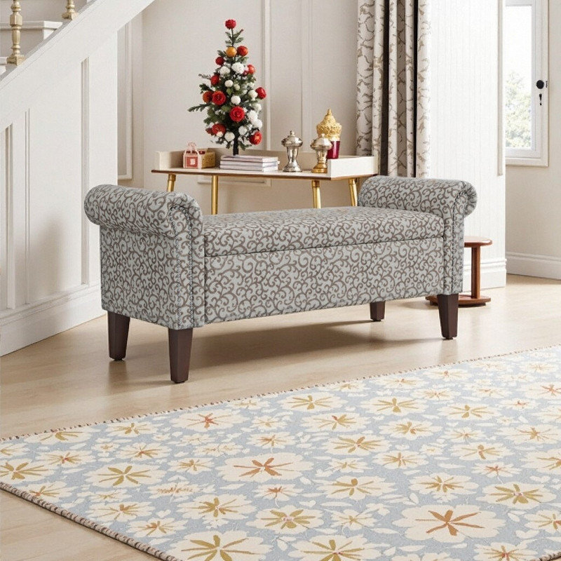 Banc de rangement avec repose-pieds Conrad, Gris clair