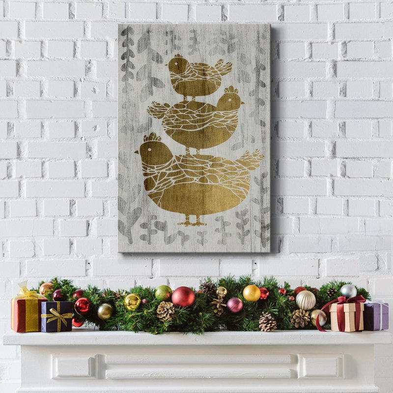 Trois poules françaises - Fête de la feuille d'or, H 12 po x l 8 po x P 1,5 po