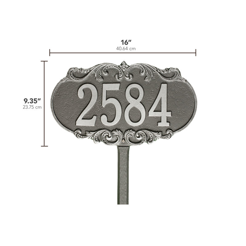 Plaque d'adresse pour pelouse sur 1 ligne Charrington, Oui, Étain/Argent