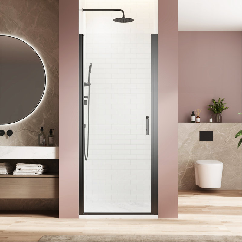 Pivot Swing Single Glass Panel Shower Door 34 In.W X 72 In.H, Black